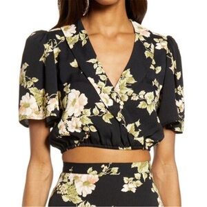 Reformation Black Floral Wrap Blouse